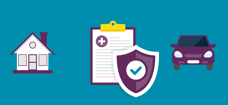 Insurance House, clipboard and car