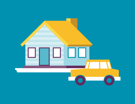 A house and a car with a blue background