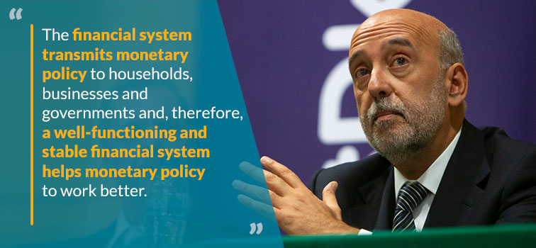 The financial system transmits monetary policy to households, businesses and governments and, therefore, a well-functioning and stable financial system helps monetary policy to work better